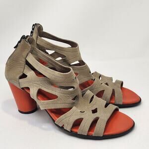 Arche Leiko Brown Nubuck Leather Orange Heel Size 40 US 9 Cutout Zipper Peep Toe